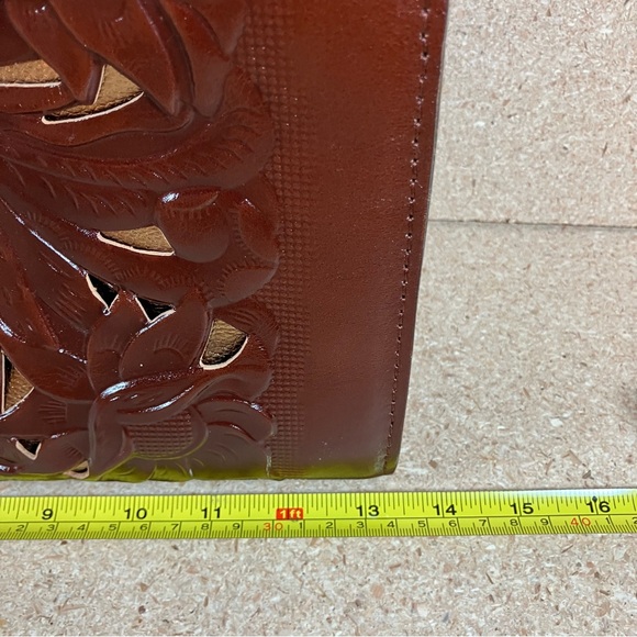 PATRICIA NASH Leather Primrose Satchel BOHO Brown Tooled Bag Floral & Gold - Picture 14 of 15